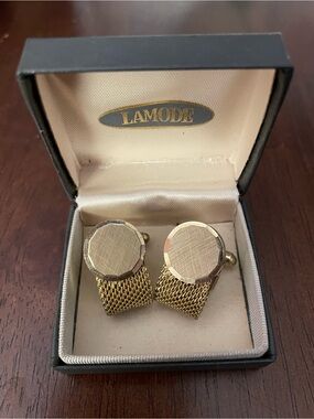 Lamode Gold Mesh Cufflinks for Men • Mid-Century Modern!